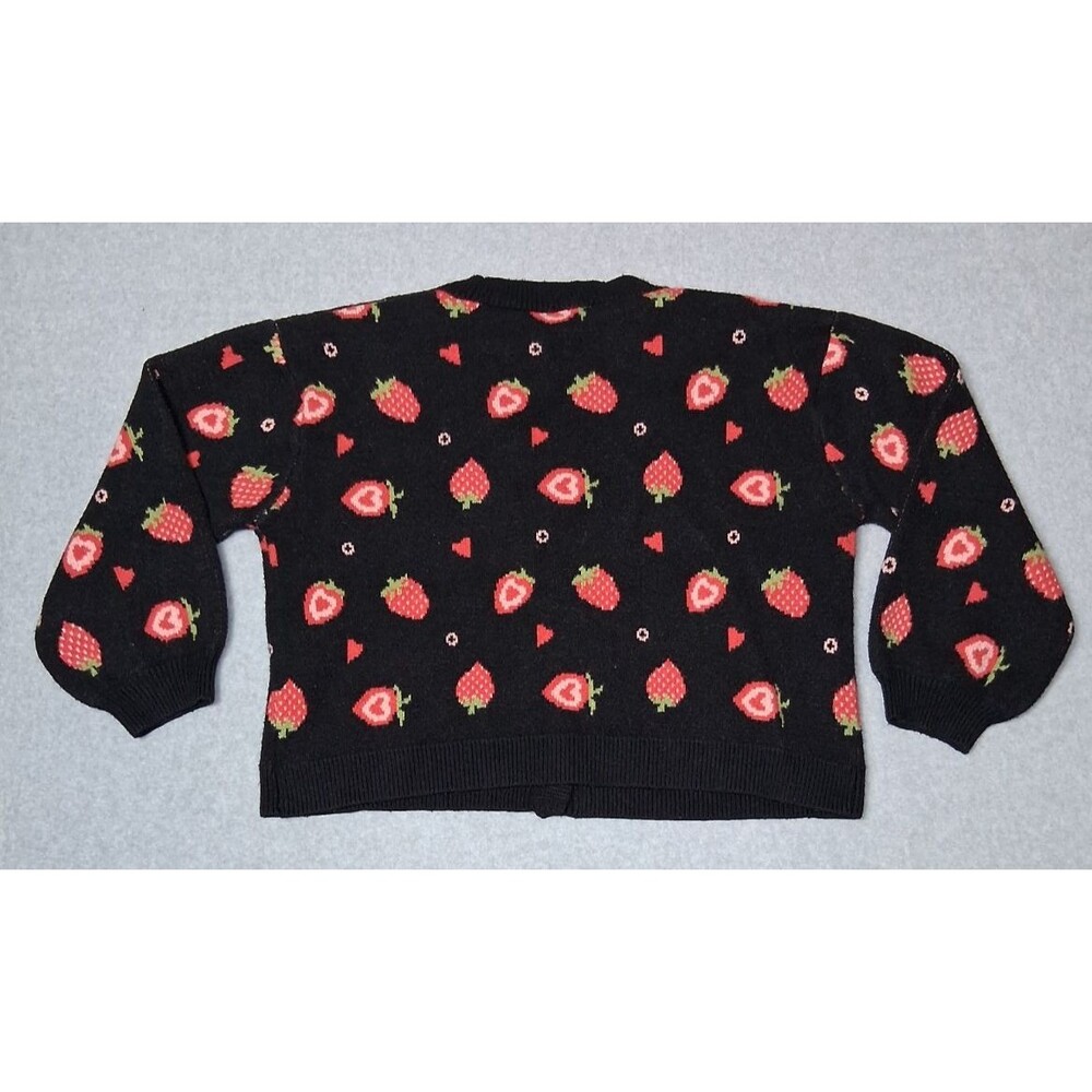Cider Ballon Sleeve Button Up Cardigan Womens 1XL Black Strawberry Fruit Preppy - Picture 13 of 13